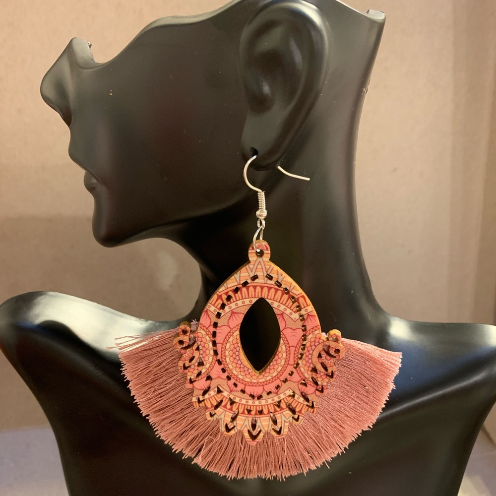 Custom Wood Handpainted  Bohemian Print Earrings